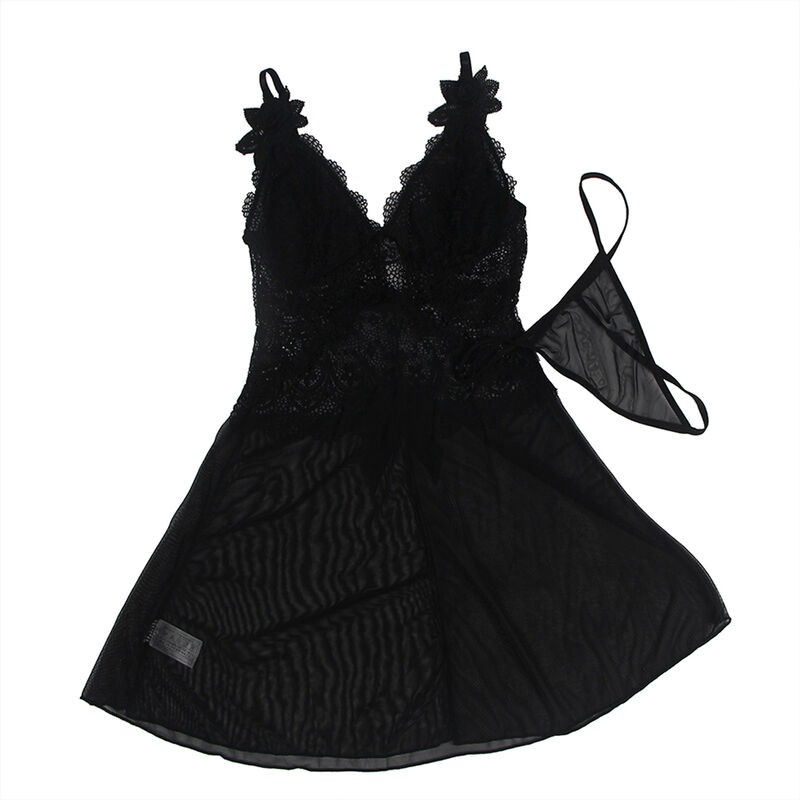 SUBBLIME - BABYDOLL TULLE FABRIC WITH LACE AND FLOWER DETAIL BLACK S/M SUBBLIME BABYDOLLS - 3