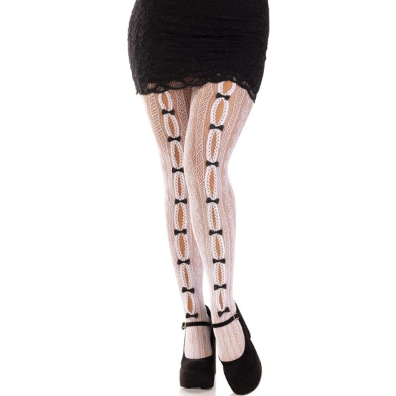 LEG AVENUE - STOCKINGS WITH OPENINGS HEART & BOWS WHITE