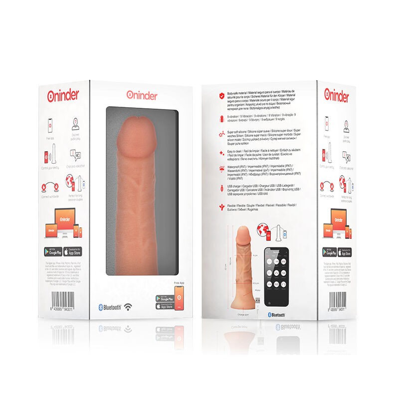 ONINDER - LARGE BOGOTÃ VIBRATOR DILDO 9 SPEEDS NATURAL 22 CM -O- 4.5 CM - FREE APP ONINDER - 8