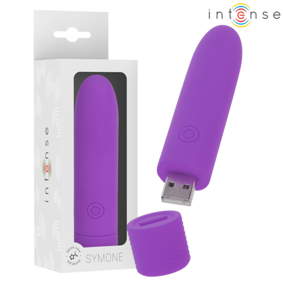 INTENSE - SYMONE USB RECHARGEABLE VIBRATING BULLET 8 VIBRATIONS PURPLE 10 X 2.2 CM INTENSE FUN - 1