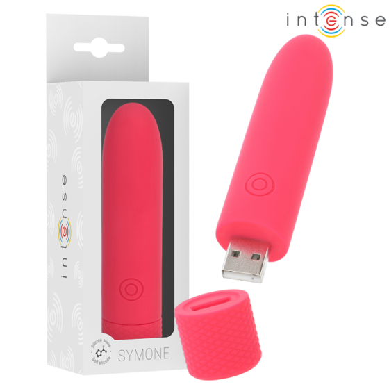 INTENSE - SYMONE USB RECHARGEABLE VIBRATING BULLET 8 VIBRATIONS RED 10 X 2.2 CM INTENSE FUN - 1