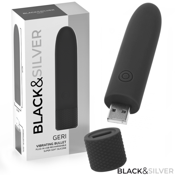 BLACK & SILVER - GERI USB RECHARGEABLE VIBRATING BULLET 8 VIBRATIONS BLACK 10 X 2.2 CM BLACK&SILVER - 1