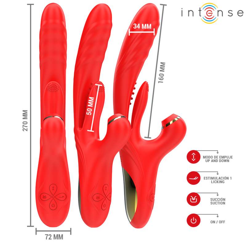 INTENSE - KAROL MULTIFUNCTION VIBRATOR THRUST & STIMULATION & SUCTION RED INTENSE FUN - 2