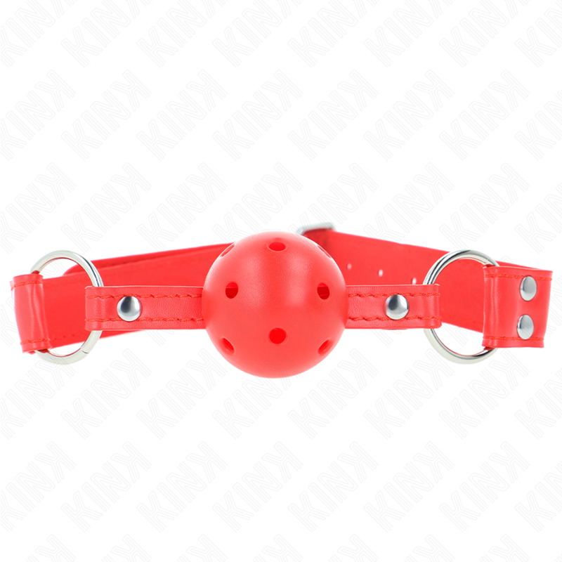 KINK - COMPLETE RED HOLLOW HARD BALL GAG 62 x 2 CM KINK COLLAR & GAG - 1