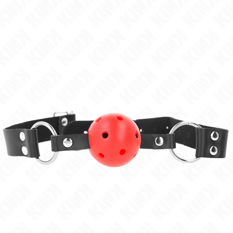 KINK - BREATHABLE BALL 4 CM GAG WITH DOUBLE RIVET RED 62.5 x 2.5 CM ADJUSTABLE 42-58 CM KINK COLLAR & GAG - 1