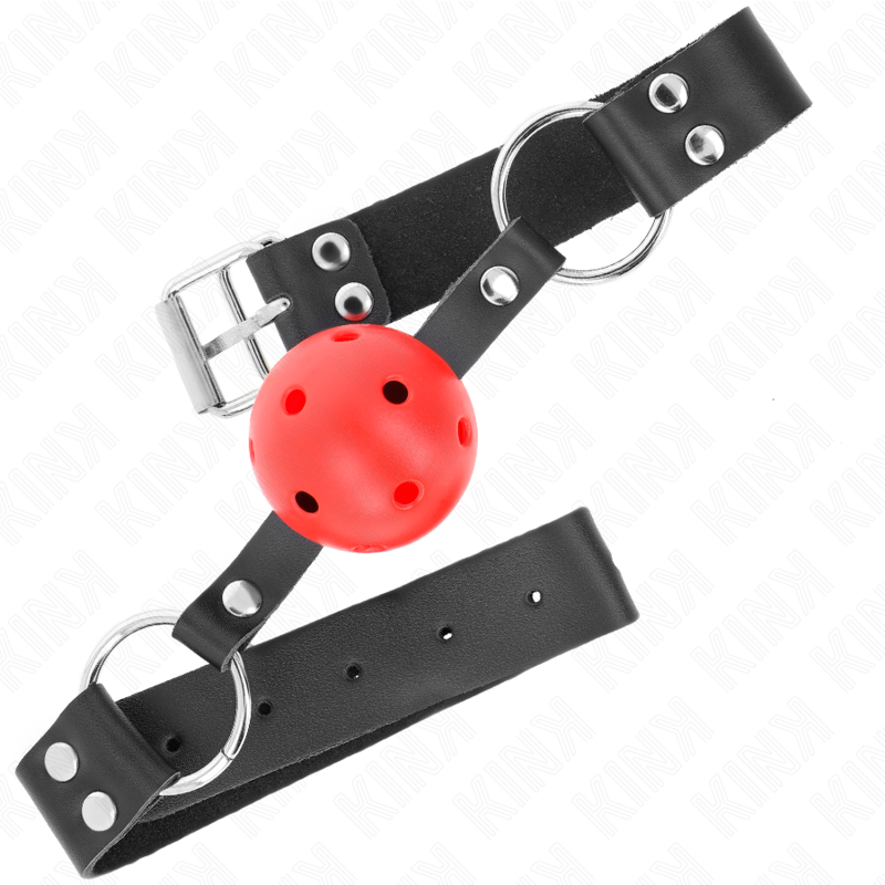 KINK - BREATHABLE BALL 4 CM GAG WITH DOUBLE RIVET RED 62.5 x 2.5 CM ADJUSTABLE 42-58 CM KINK COLLAR & GAG - 2