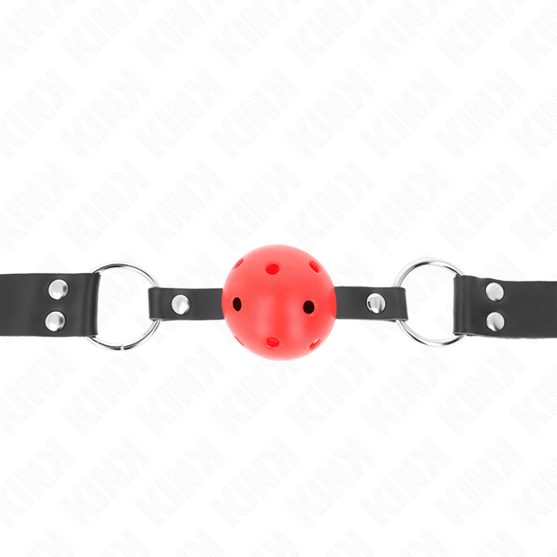 KINK - BREATHABLE BALL 4 CM GAG WITH DOUBLE RIVET RED 62.5 x 2.5 CM ADJUSTABLE 42-58 CM KINK COLLAR & GAG - 3