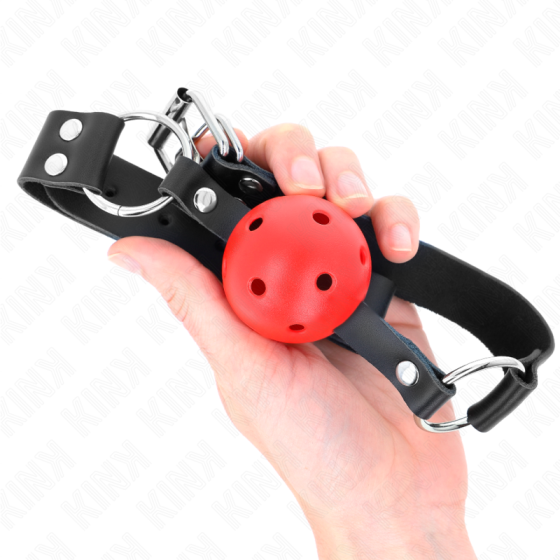 KINK - BREATHABLE BALL 4 CM GAG WITH DOUBLE RIVET RED 62.5 x 2.5 CM ADJUSTABLE 42-58 CM KINK COLLAR & GAG - 4