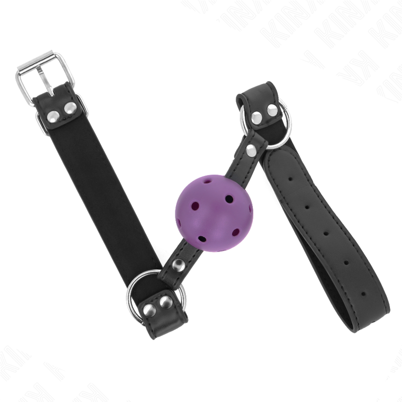 KINK - BREATHABLE BALL 4 CM GAG WITH DOUBLE RIVET PURPLE 62.5 x 2.5 CM ADJUSTABLE 42-58 CM KINK COLLAR & GAG - 2