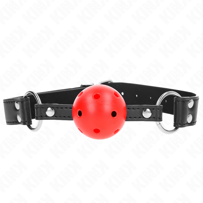 KINK - BREATHABLE BALL 4 CM GAG WITH DOUBLE RIVET LEATHER 62.5 x 2.5 CM ADJUSTABLE 42-58 CM KINK COLLAR & GAG - 1