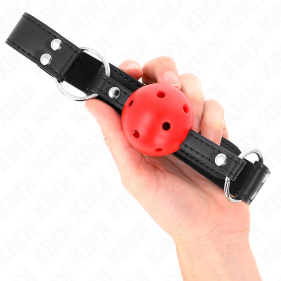 KINK - BREATHABLE BALL 4 CM GAG WITH DOUBLE RIVET LEATHER 62.5 x 2.5 CM ADJUSTABLE 42-58 CM KINK COLLAR & GAG - 4