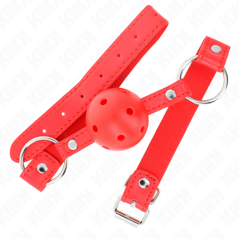 KINK - BREATHABLE BALL 4 CM GAG WITH DOUBLE RIVET MODEL 1 RED 62.5 x 2.5 CM ADJUSTABLE 42-58 CM KINK COLLAR & GAG - 2