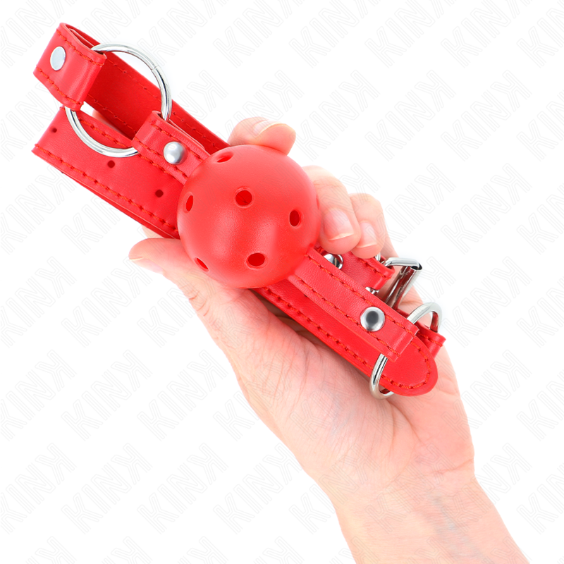 KINK - BREATHABLE BALL 4 CM GAG WITH DOUBLE RIVET MODEL 1 RED 62.5 x 2.5 CM ADJUSTABLE 42-58 CM KINK COLLAR & GAG - 4