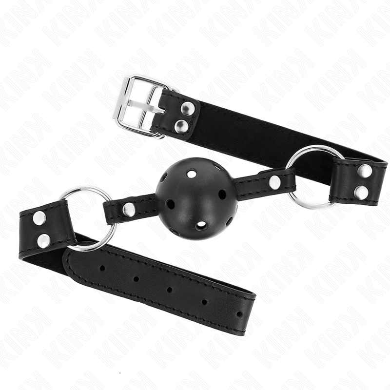 KINK - BREATHABLE BALL 4 CM GAG WITH DOUBLE RIVET MODEL 1 BLACK 62.5 x 2.5 CM ADJUSTABLE 42-58 CM KINK COLLAR & GAG - 1