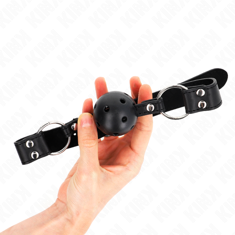 KINK - BREATHABLE BALL 4 CM GAG WITH DOUBLE RIVET MODEL 1 BLACK 62.5 x 2.5 CM ADJUSTABLE 42-58 CM KINK COLLAR & GAG - 2