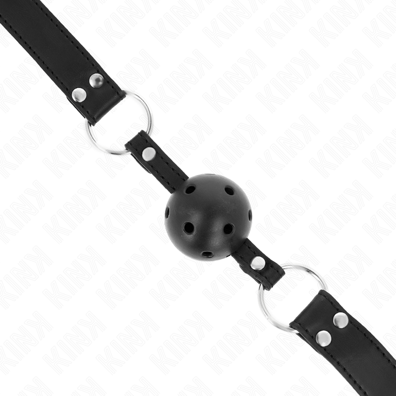 KINK - BREATHABLE BALL 4 CM GAG WITH DOUBLE RIVET MODEL 1 BLACK 62.5 x 2.5 CM ADJUSTABLE 42-58 CM KINK COLLAR & GAG - 4