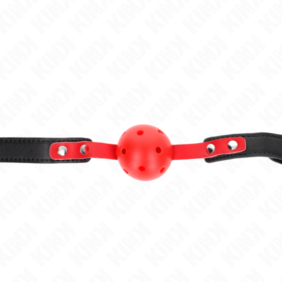 KINK - RED HOLLOW HARD BALL 4 CM GAG BLACK STRAP 60 x 2 CM ADJUSTABLE 37-52 CM KINK COLLAR & GAG - 1