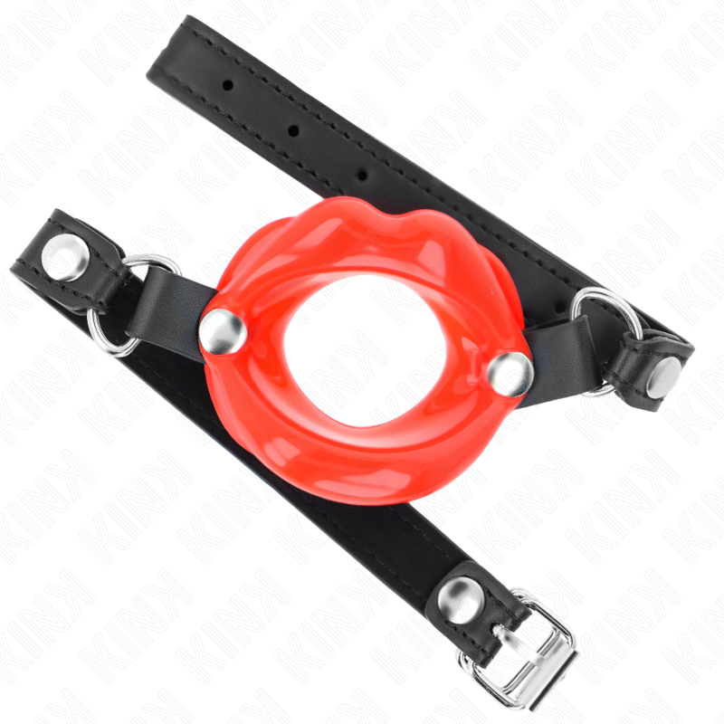 KINK - LIP 8 CM GAG WITH RED LEATHERETTE STRAP 63 x 2 CM ADJUSTABLE 39-58 CM KINK COLLAR & GAG - 2