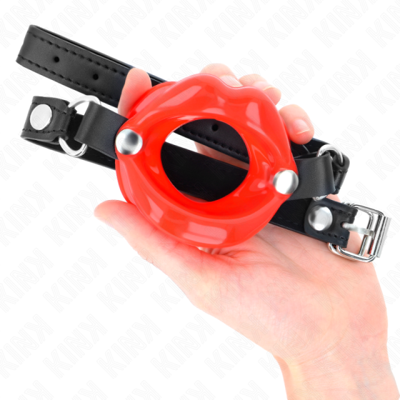 KINK - LIP 8 CM GAG WITH RED LEATHERETTE STRAP 63 x 2 CM ADJUSTABLE 39-58 CM KINK COLLAR & GAG - 4