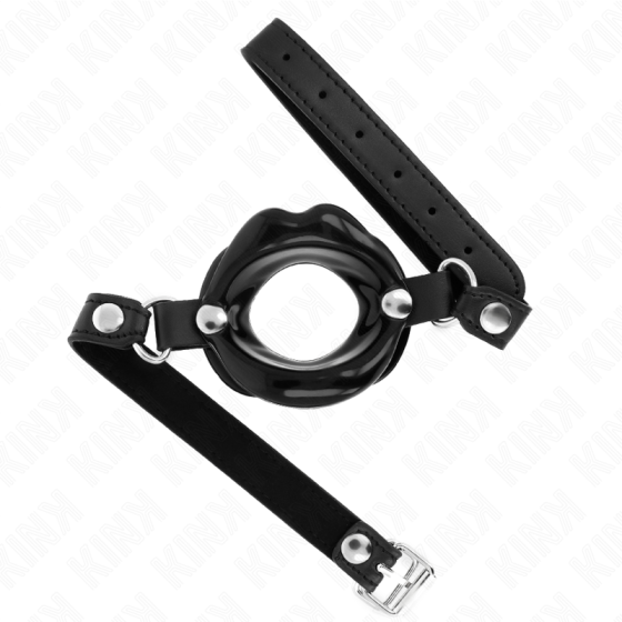 KINK - LIP 8 CM GAG WITH BLACK LEATHERETTE STRAP 63 x 2 CM ADJUSTABLE 39-58 CM KINK COLLAR & GAG - 1