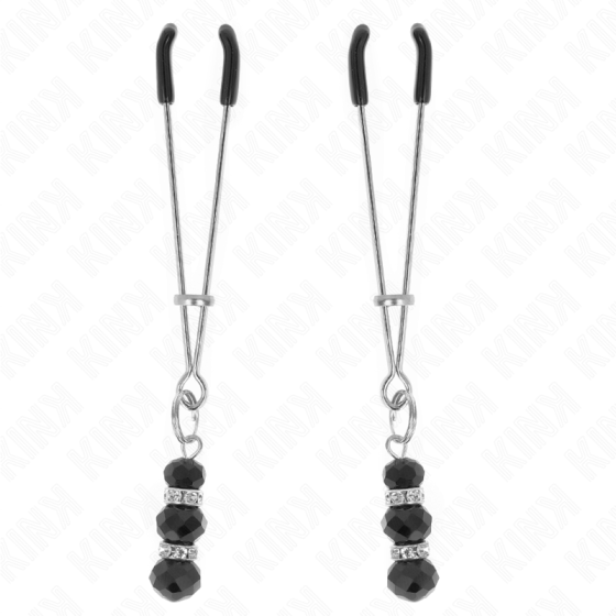 KINK - GOLD THIN NIPPLE CLAMPS WITH 3 BLACK GLASS BEADS 7 CM KINK NIPPLE GRIP - 1