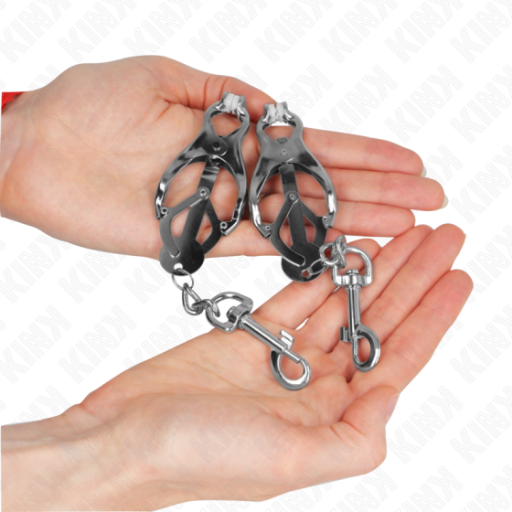 KINK - JAPANESE CLOVER NIPPLE CLAMPS WITH HOOKS SILVER KINK NIPPLE GRIP - 3