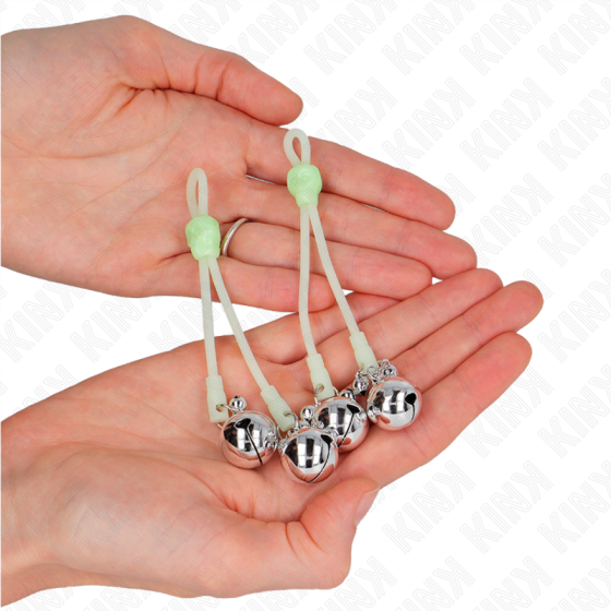 KINK - LUMINOUS SKULL NIPPLE CLAMPS WITH RING BELLS ADJUSTABLE GREEN / SILVER KINK NIPPLE GRIP - 3