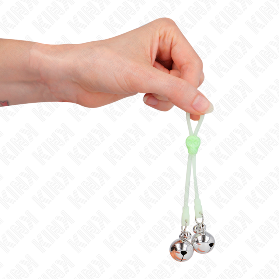 KINK - LUMINOUS SKULL NIPPLE CLAMPS WITH RING BELLS ADJUSTABLE GREEN / SILVER KINK NIPPLE GRIP - 4