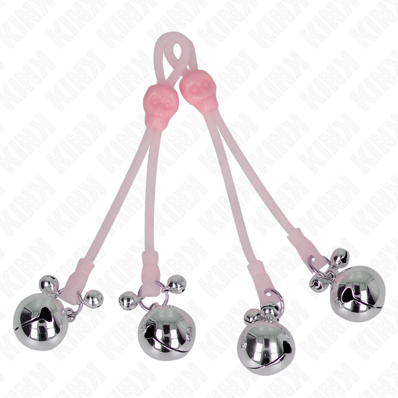 KINK - LUMINOUS SKULL NIPPLE CLAMPS WITH RING BELLS ADJUSTABLE PINK / SILVER KINK NIPPLE GRIP - 2