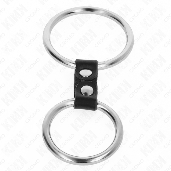 KINK - DOUBLE METAL PENIS RING 3.7 CM TO 5 CM CONNECTED BY LEATHER STRAP MODEL 2 KINK RING POWER - 3