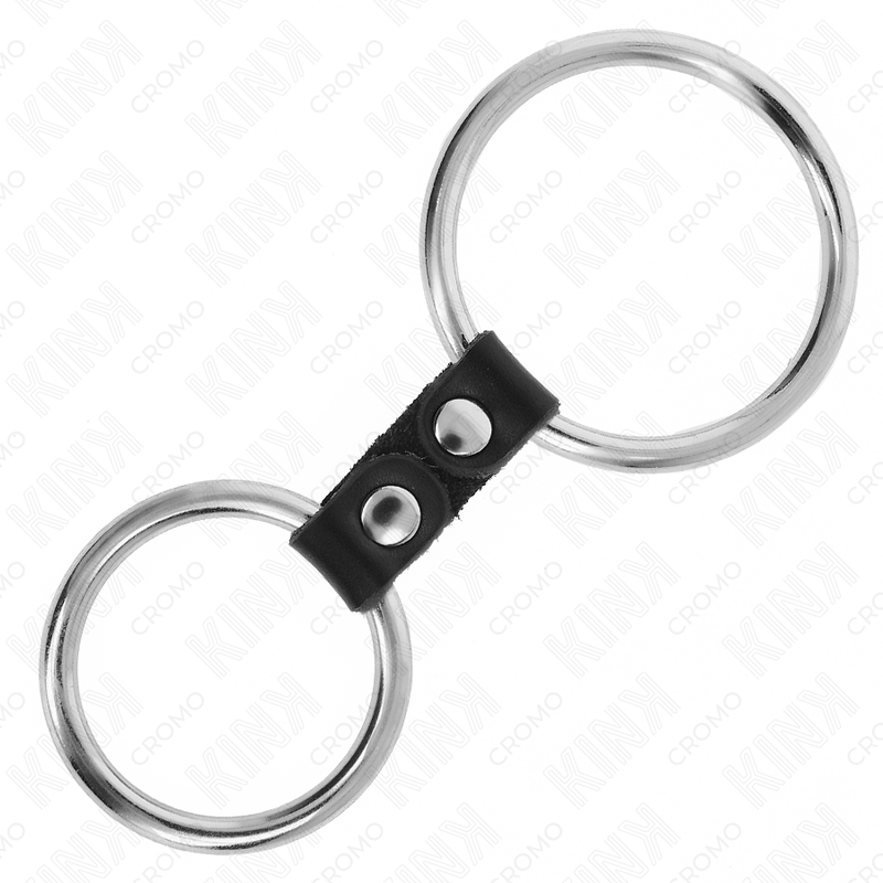 KINK - DOUBLE METAL PENIS RING 3.7 CM TO 5 CM CONNECTED BY LEATHER STRAP MODEL 2 KINK RING POWER - 4