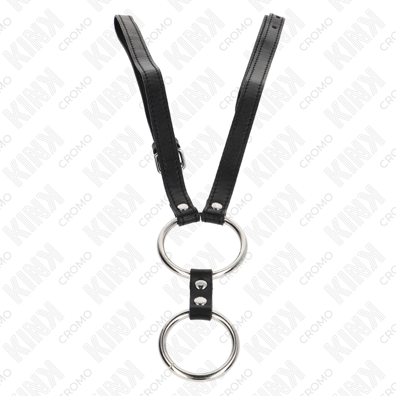 KINK - DOUBLE METAL PENIS RING 3.8 CM TO 5 CM WITH LEATHER BELT 112 CM KINK RING POWER - 3