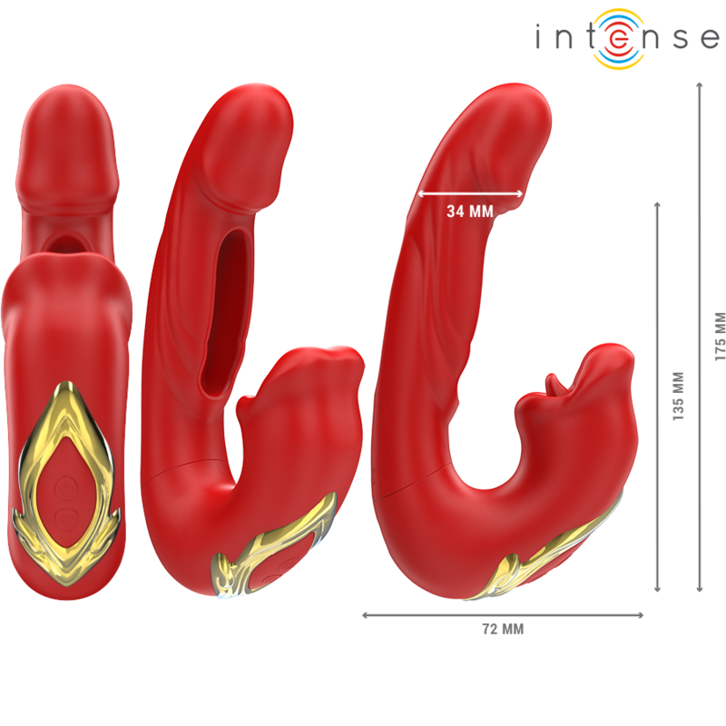 INTENSE - NATHY DOUBLE VIBRATOR WITH MULTIFUNCTION STIMULATING MOUTH RED INTENSE FUN - 2