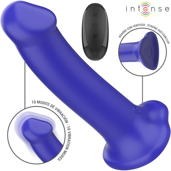 INTENSE - VICTORIA VIBRATOR WITH SUCTION CUP 10 VIBRATIONS DARK BLUE REMOTE CONTROL